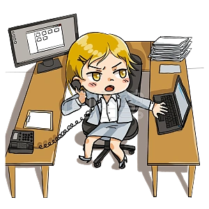 卡通手绘水彩动漫忙碌工作女士海报