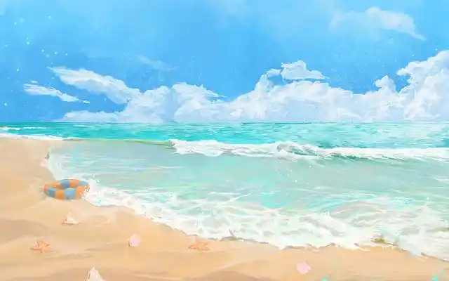 清新梦幻夏日海滩沙滩度假休闲治愈风景原创插画素材立夏