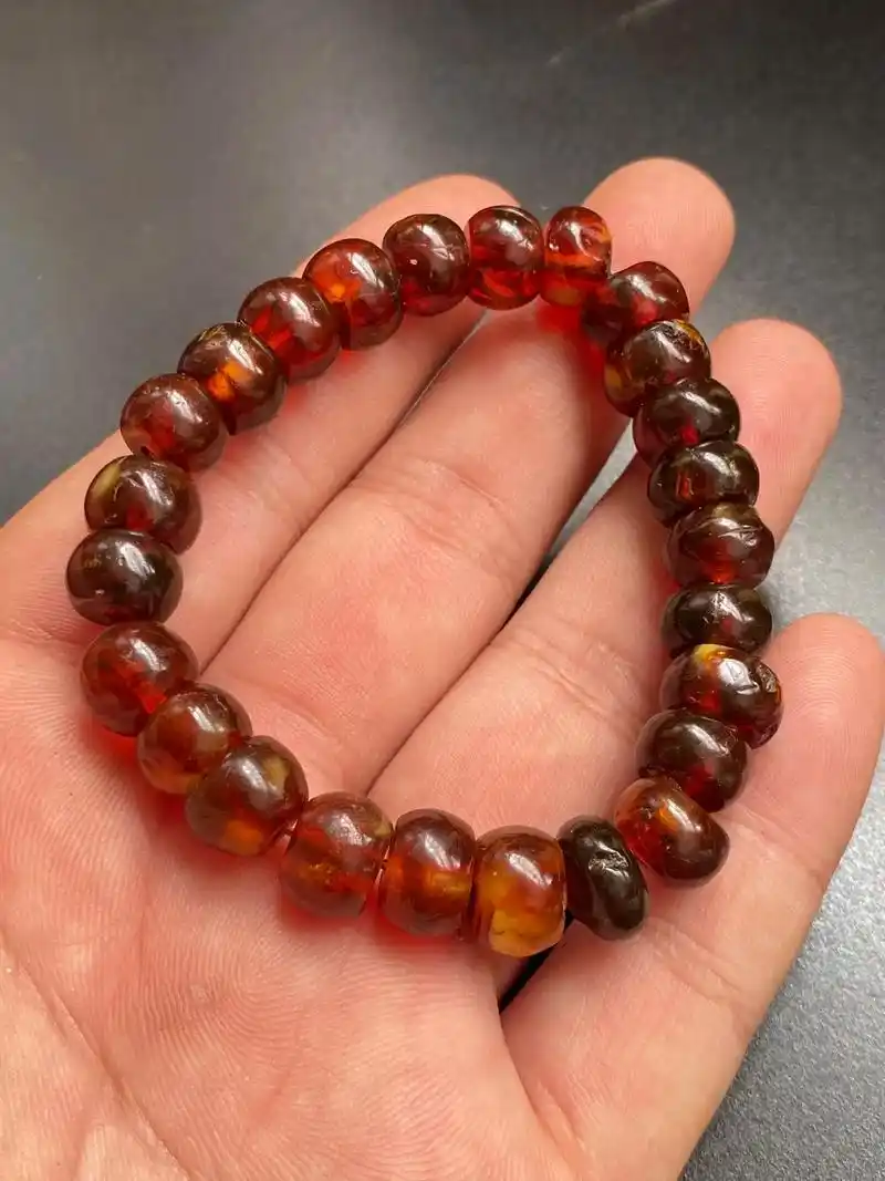 2.0创汇时期苹果圆抚顺琥珀手串 材质:琥 - 抖音