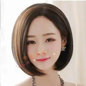 三七分真发发套假发女 偏分短发直发bobo头中分修脸帅气头套