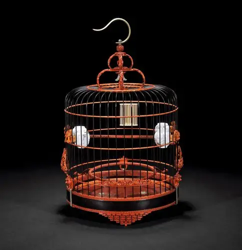 4396 当代 张北如黄杨及竹制鸟笼
