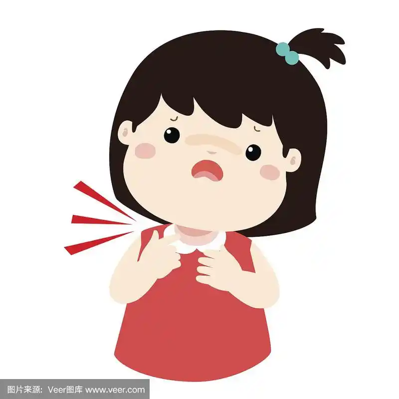 生病的女孩喉咙痛的卡通向量.