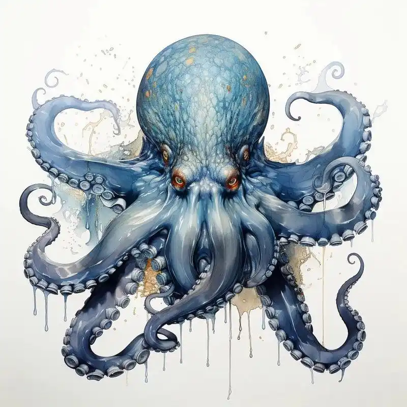 《ai海底世界》大西洋八脚章鱼-水墨画 ai水墨画风格理解的大西洋八脚
