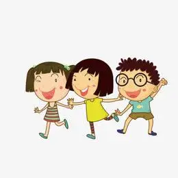 手拉手玩耍的三个孩子