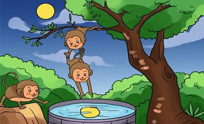 猴子捞月图片简笔画 猴子捞月图片简笔画涂颜色