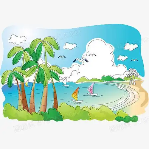 卡通人物插画夏日海滩插画素材pngai唯美海滩动漫插画pngpng手绘俯