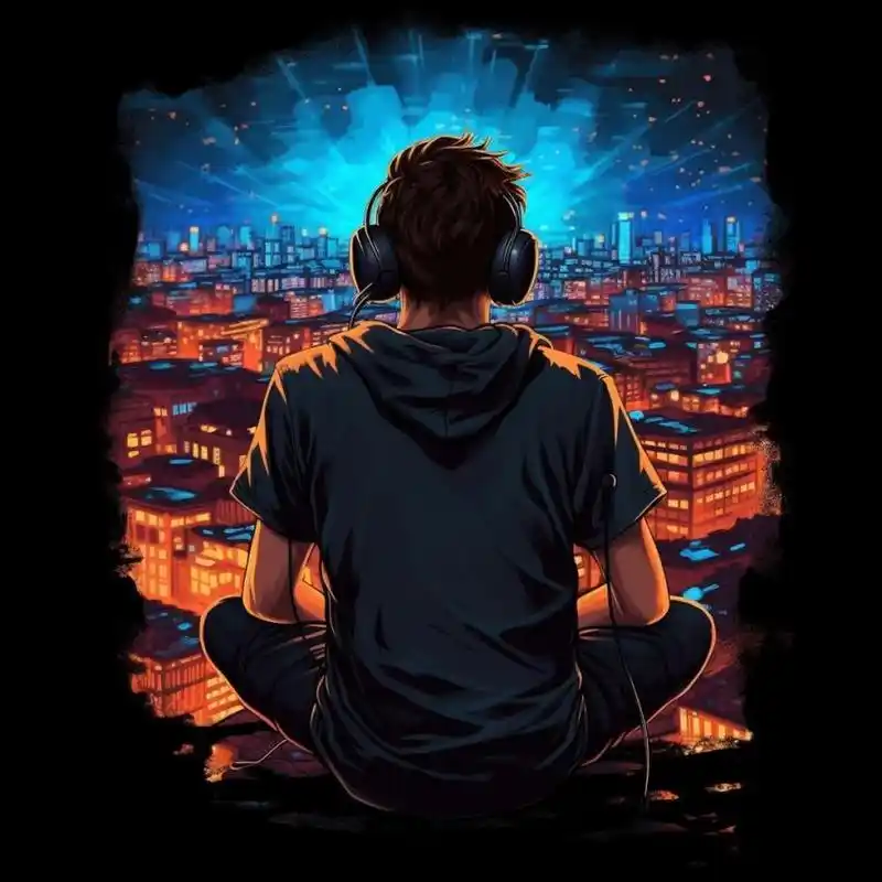 戴耳机看夜景的男生 ai绘画男生头像头像