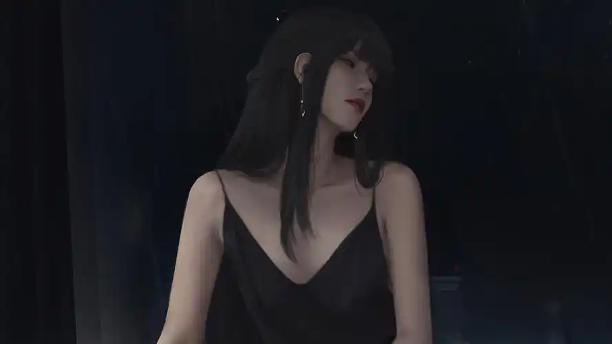 长发少女黑色吊带裙(美女静态壁纸) - 静态壁纸下载 - 元气壁纸