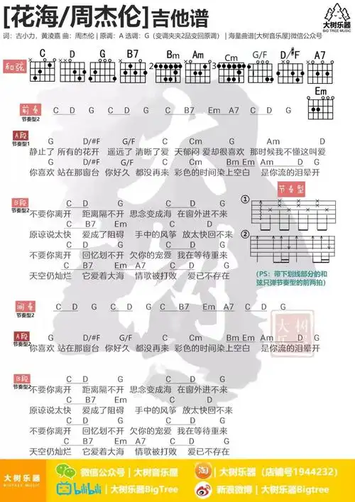 花海吉他谱 g调和弦谱_大树音乐屋编配_周杰伦1
