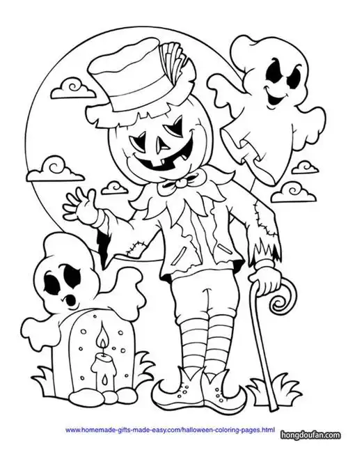 万圣节带着帽子的可爱南瓜小人涂色图片打印-红豆饭小学生简笔画大全
