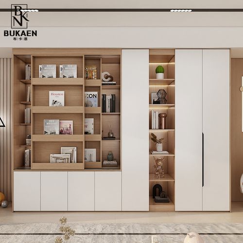 现代简约玻璃门书架客厅轻奢展示柜落地靠墙储物柜实木大书柜定制