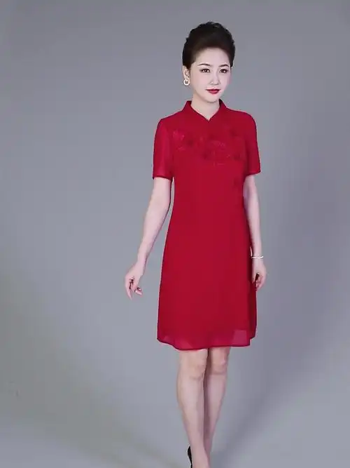 婚礼妈妈礼服高贵喜婆婆婚宴装洋气秋款连衣裙高端旗袍花色小个子