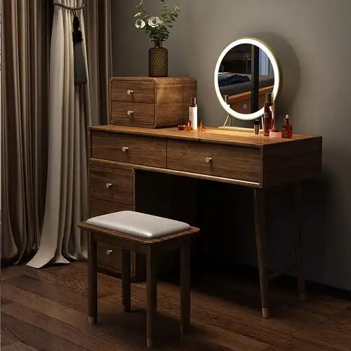 新中式全实木梳妆台带灯卧室收纳柜一体简约现代小户型胡桃木家