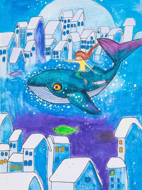 蓝色海洋00鲨鱼历险记儿童创意画欣赏