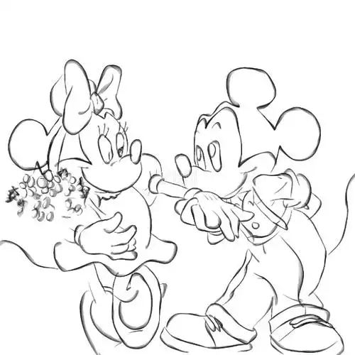 黑白手绘素描米老鼠米奇可爱卡通动漫