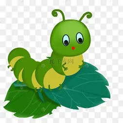手绘叶子桑叶蚕虫卡通蚕吐丝春蚕装饰图案绿色快乐蚕桑叶上的蚕虫昆虫