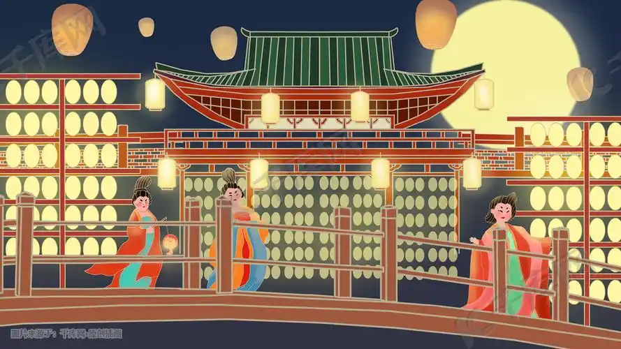 唐朝唐宫夜宴仕女长安赴宴可爱插画