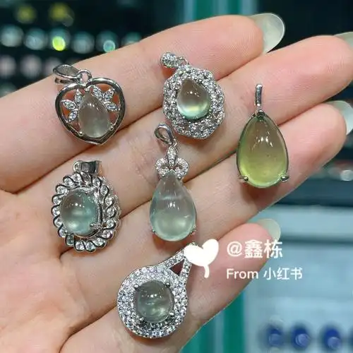 天然葡萄石女款吊坠项链s925银镶嵌