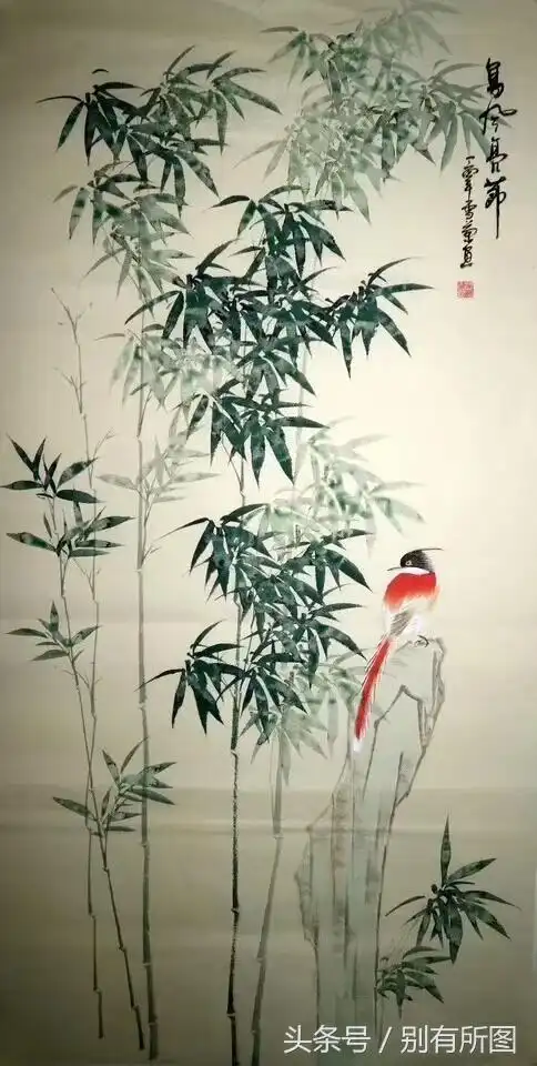 画家张雪兰老师四尺国画花鸟画竹子宣纸未裱四幅图欣赏