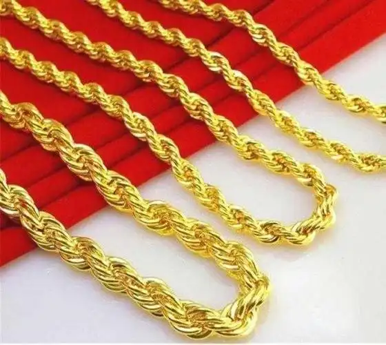 沙金欧币大粗仿真假色男士项链子不褪色首饰品不掉色越南镀金 单条灯