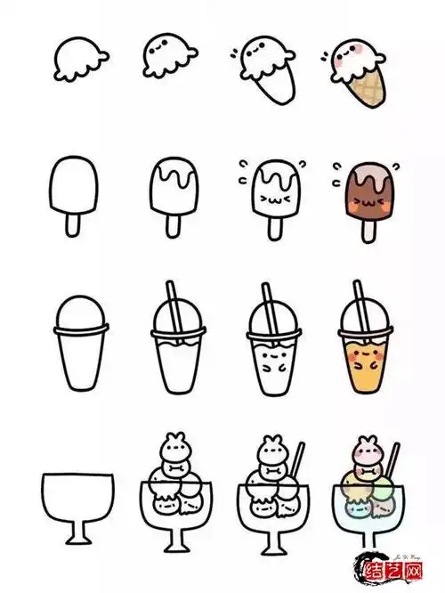 美食简笔画教程简单可爱带颜色的小吃食物手帐图片大全