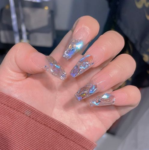 美甲网红爆款果冻极光魅影紫水钻超闪指甲钻石饰品平底冰透异形钻