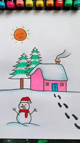 的场景简笔画冬天的场景简笔画线描冬天雪花飘飘风景简笔画图片大全