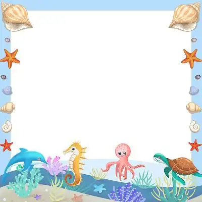 卡通动物边框海豚乌龟章鱼海洋png素材