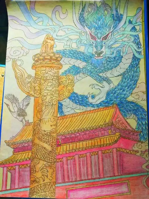 关于国家的彩铅绘画#国家  #天安门  #华表柱  #龙  可提建议 不喜勿