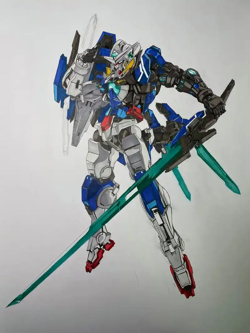 高达手绘96 00 yyds 第四张马克笔手绘 《高达00》 型号:能天使r4