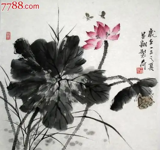 荷花四幅】尺寸50*50画芯-价格:220元-se20396775-花鸟国画原作-零售
