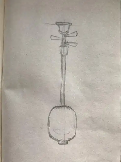 原创黑白简笔画乐器三弦