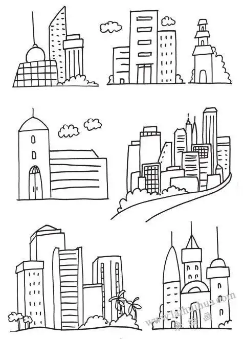 一排楼房简笔画高楼大厦