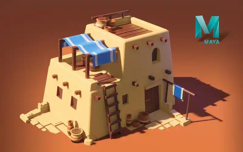 【maya教程】简单卡通小房子制作全流程,maya初阶场景练习案例,新手