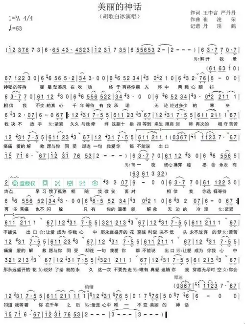 《美丽的神话》简谱是什么