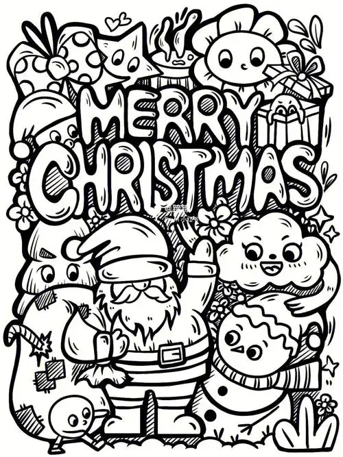 doodle插画黑白插画涂鸦圣诞节过程图