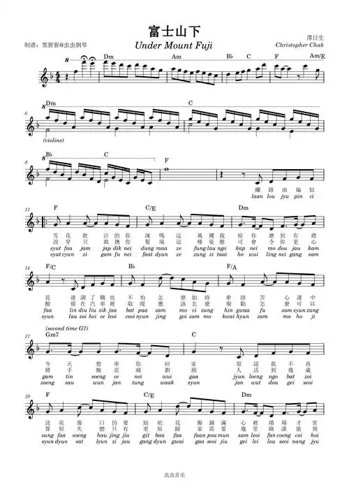富士山下钢琴谱-陈奕迅-黑猩猩-虫虫钢琴