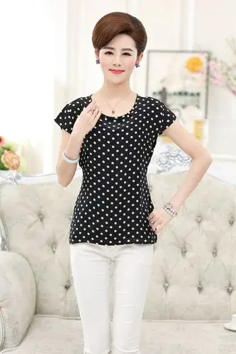 中老年女装夏装真丝桑蚕丝t恤上衣短袖印花时尚大码气质妈妈装女