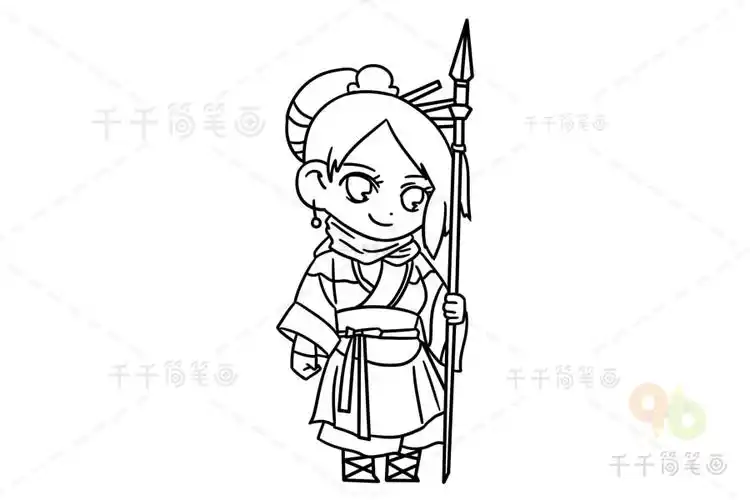 水浒传人物扈三娘怎么涂色_涂色画简笔画