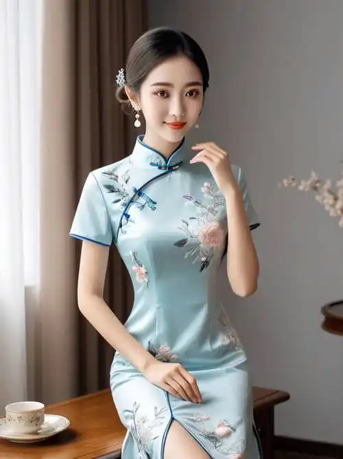 青花绽放:新中式旗袍的优雅诗篇_时尚_庭院_韵味