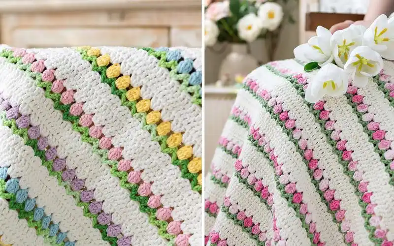 【sa2352】苏苏姐家_钩针郁金香简单毯子编织视频教程