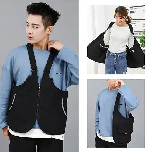 新款潮流背带马甲包大容量ing工装超酷个性休闲背心背包