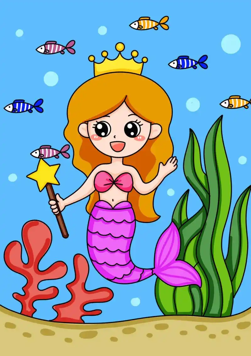 美人鱼儿童创意画 人物卡通画 #创意美术儿童画# #简笔画教程# #儿童