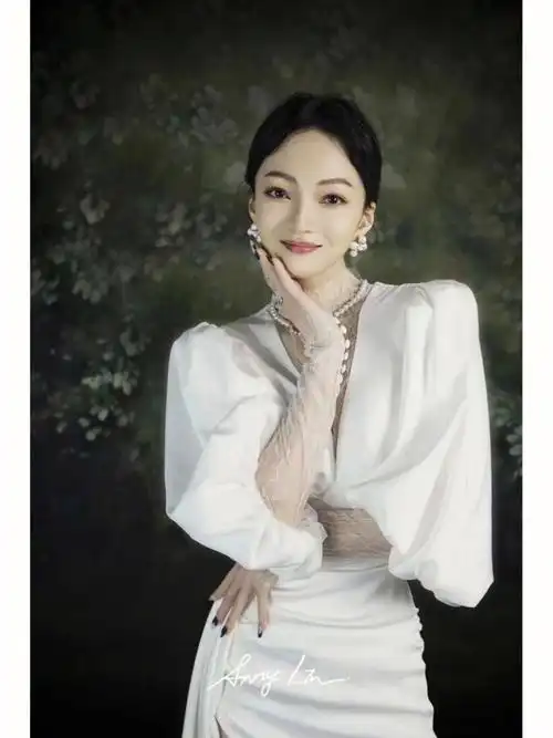 张韶涵优雅长袖高开叉气质礼服