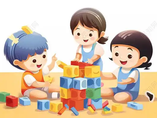 招生教育培训卡通人物白底幼儿园小朋友玩积木元素