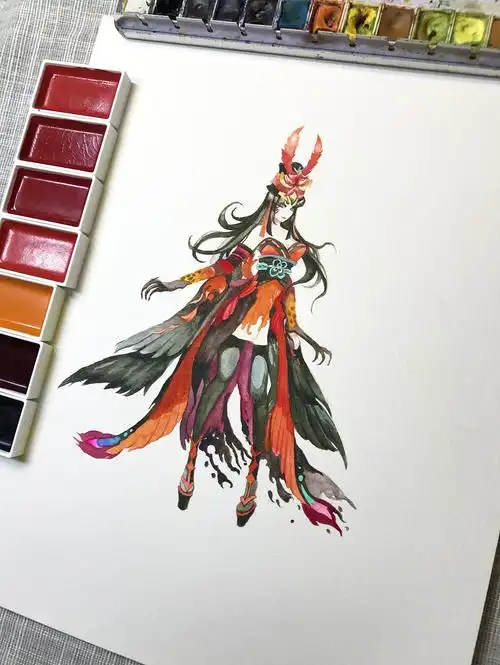 水彩手绘--阴阳师 凤凰火|纯艺术|绘画|蒲之未落_原创作品-站酷(zcool