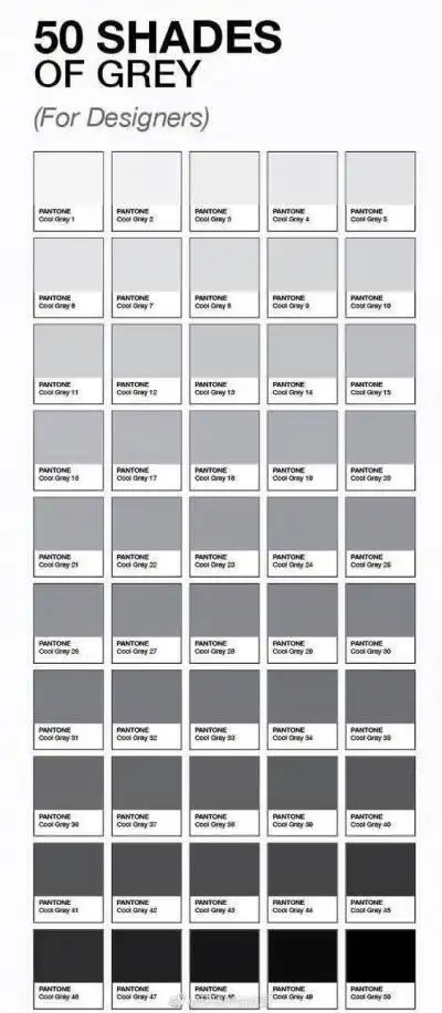 【50种灰的色卡】50种不同的灰色,另附8款灰色装修案例,喜欢的收!