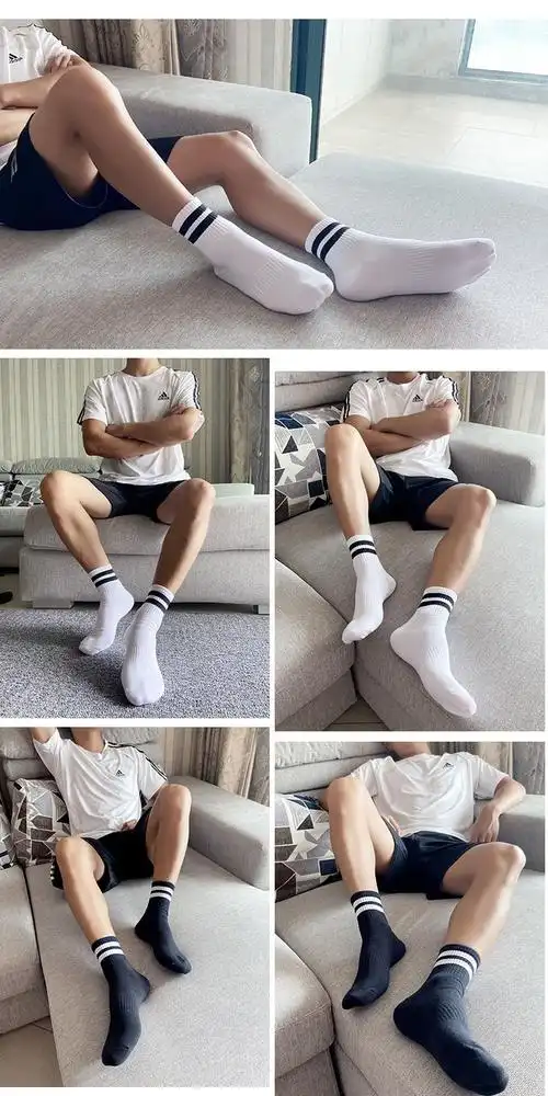 白袜男中筒袜男秋季袜体育生白袜子男夏季篮球袜白袜子中筒黑袜白条3