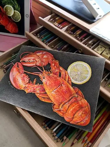 彩铅《龙虾》|纯艺术|绘画|申秋 - 原创作品 - 站酷 (zcool)