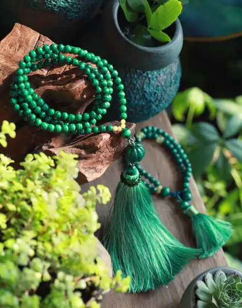 碧雅原创天然孔雀石项链长链毛衣链长森系女款项链